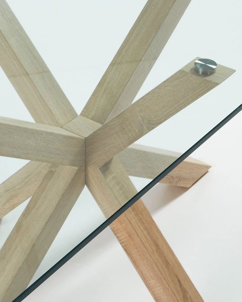 Argo glass table with steel legs with wood-effect finish 200 x 100 cm