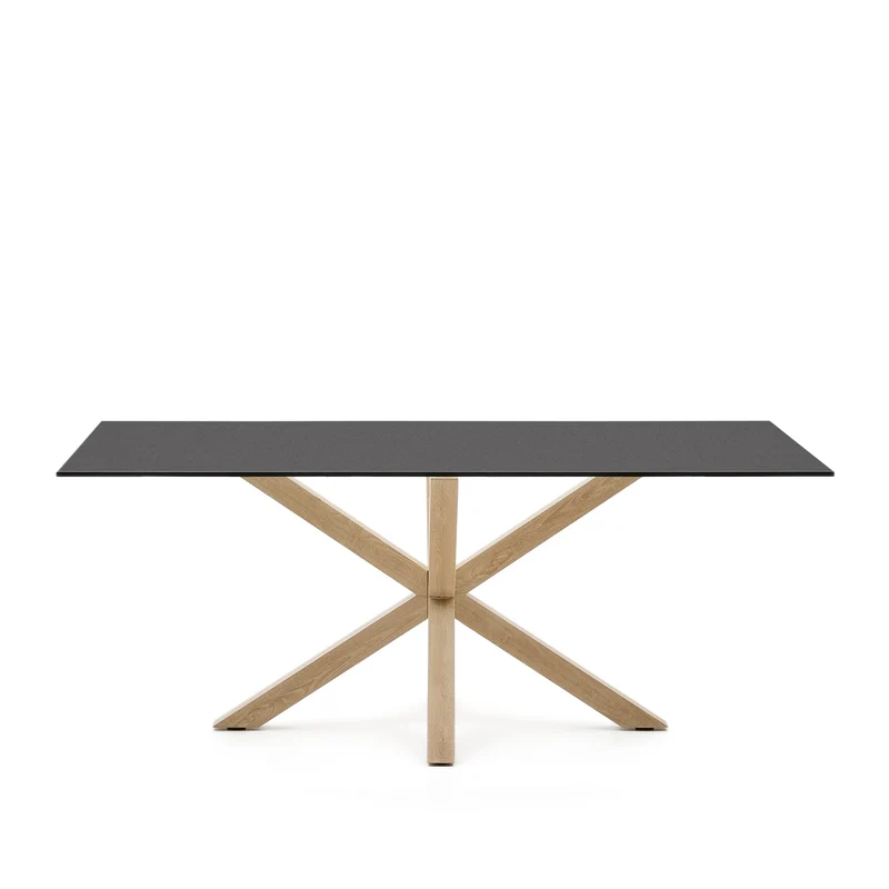 Argo Table with Black Glass and Steel Legs with Wood Finish 200 x 100 cm