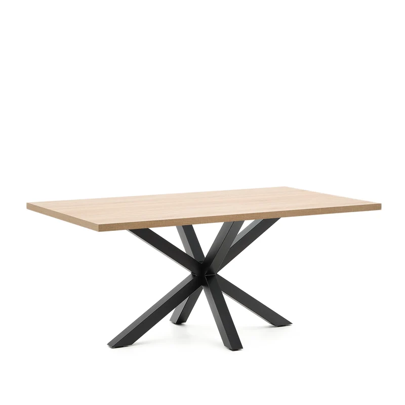 Argo table in melamine with natural finish and steel legs with black finish 180 x 100 cm
