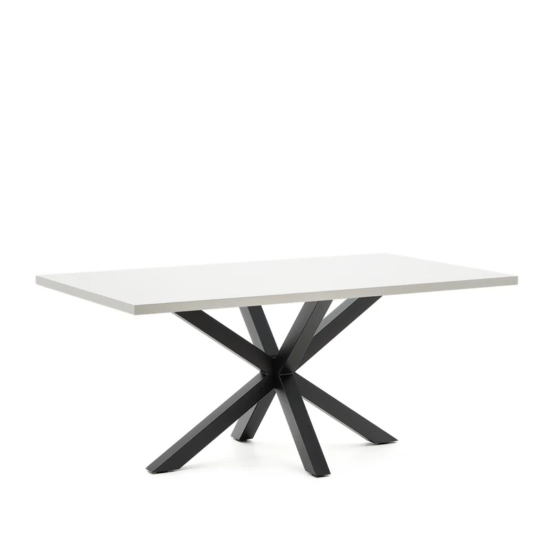 Argo table in melamine with white finish and steel legs with black finish 180 x 100 cm