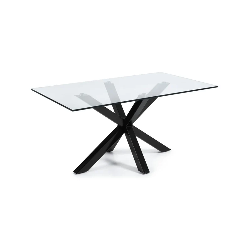 Argo glass table with steel legs with black finish 180 x 100 cm