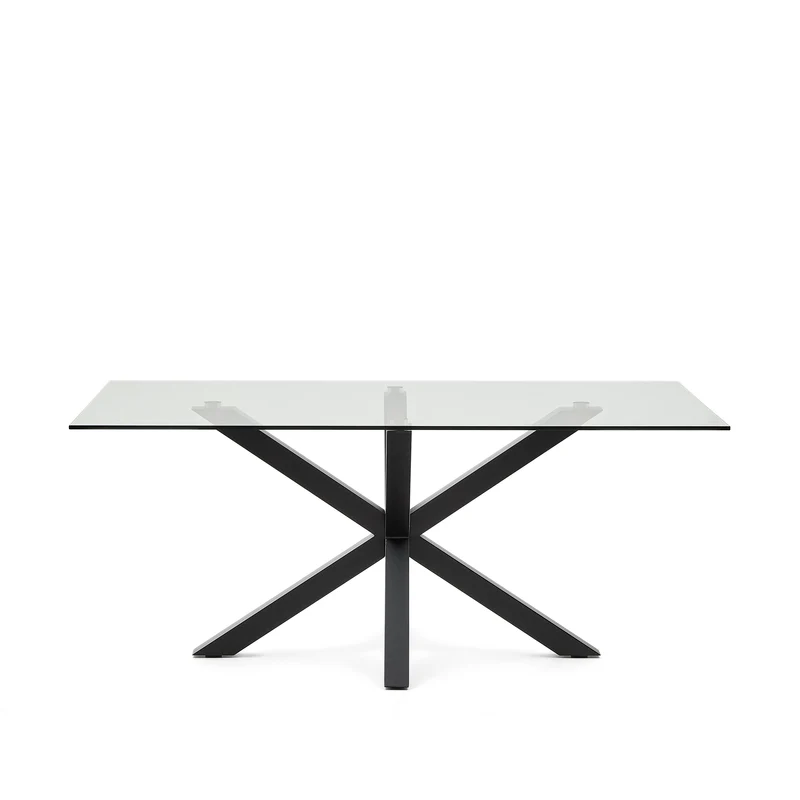 Argo glass table with steel legs with black finish 180 x 100 cm