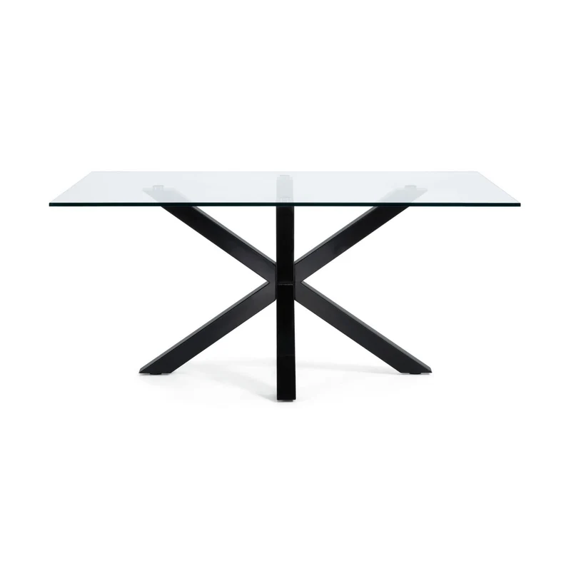 Argo glass table with steel legs with black finish 180 x 100 cm