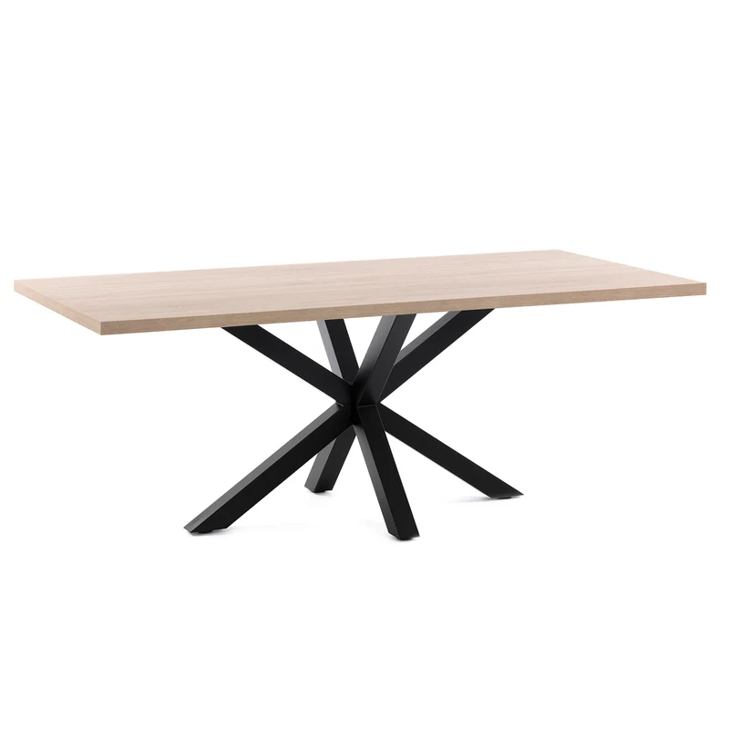 Argo table in melamine with natural finish and steel legs with black finish 200 x 100 cm