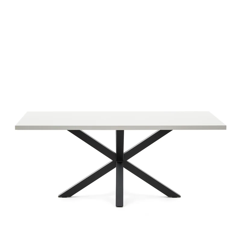 Argo table in melamine with white finish and steel legs with black finish 200 x 100 cm