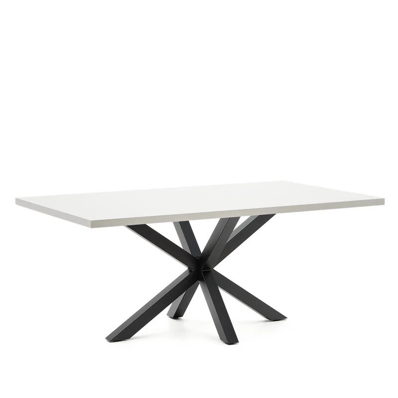 Argo table in melamine with white finish and steel legs with black finish 200 x 100 cm