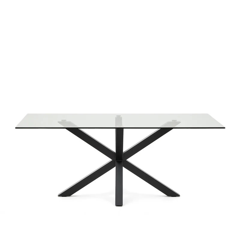 Argo glass table with steel legs with black finish 200 x 100 cm