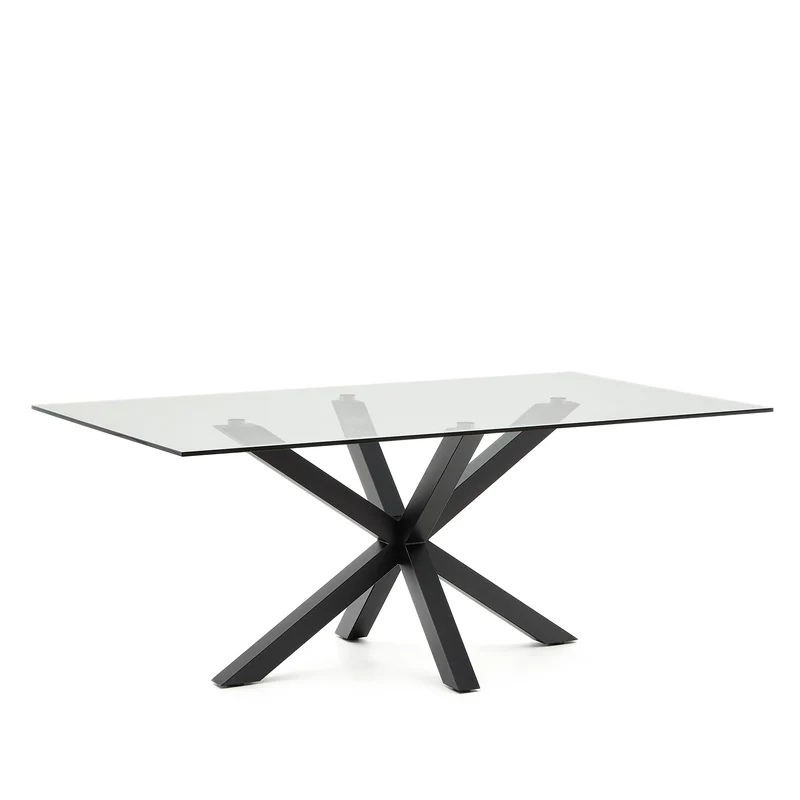 Argo glass table with steel legs with black finish 200 x 100 cm