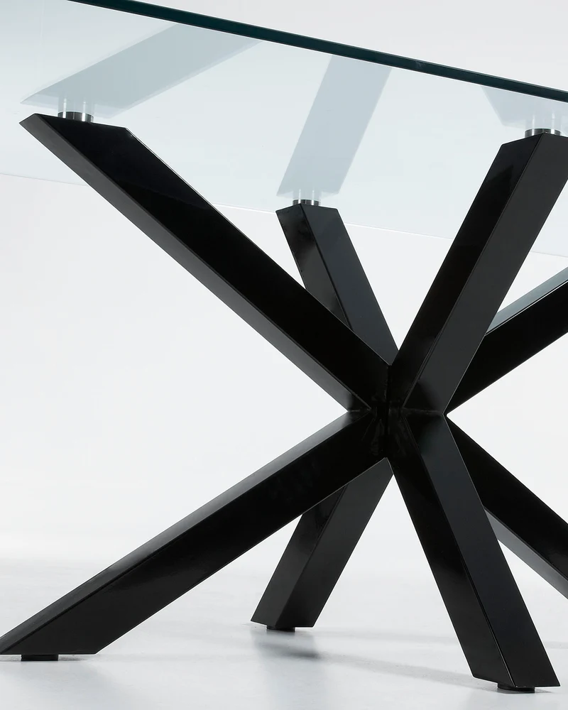 Argo glass table with steel legs with black finish 200 x 100 cm