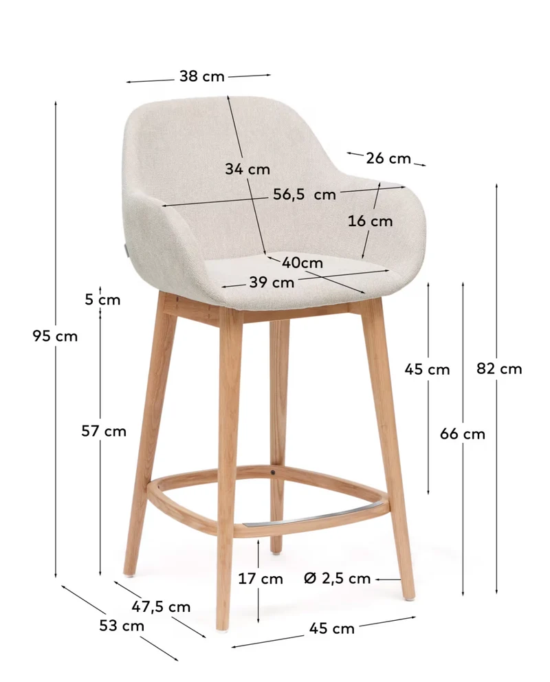 Konna Stool Beige & Light Finish 65 cm