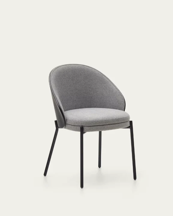 Eamy Chair Light Grey Chenille & Black Finish