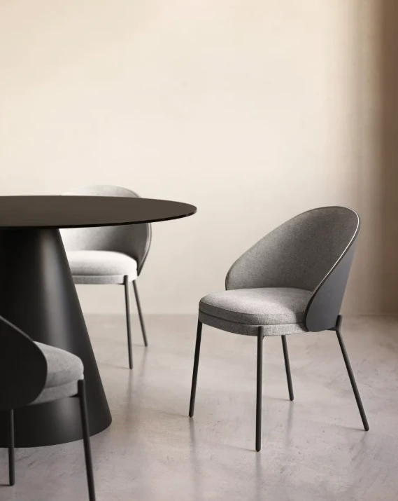 Eamy Chair Light Grey Chenille & Black Finish