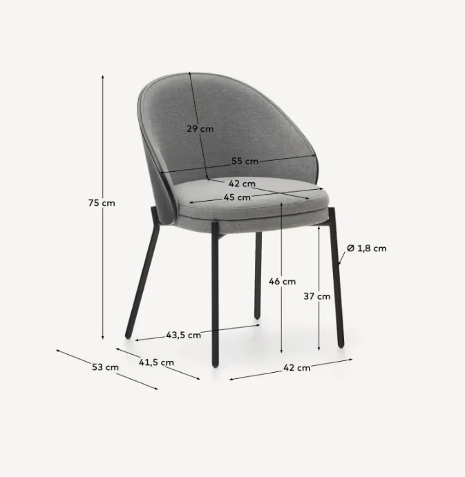 Eamy Chair Light Grey Chenille & Black Finish
