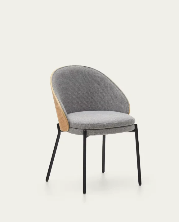 Eamy Chair Light Grey Chenille & Natural Finish