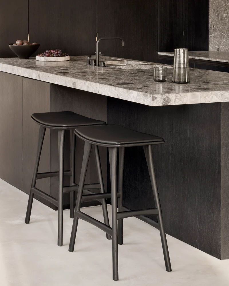 Osso Counter Stool - Black Leather