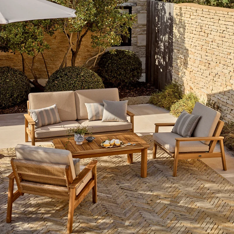 Kew Teak 2 Seater Sofa with Natural Cushions