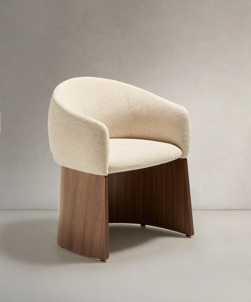 Bosca Chair Beige Chenille & Walnut