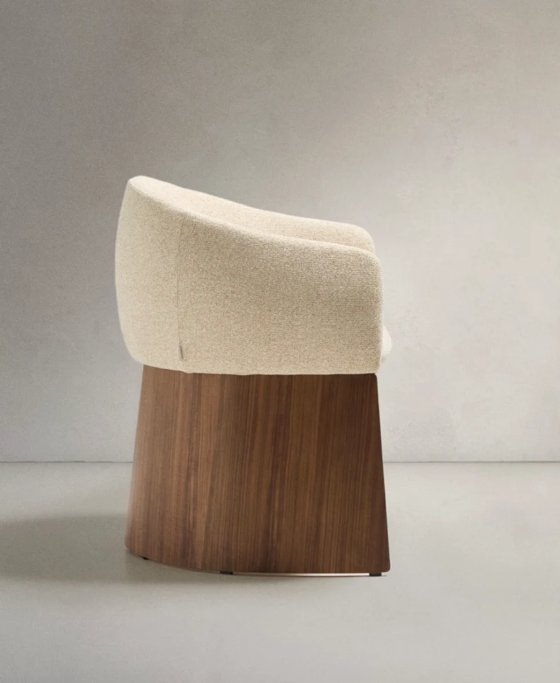 Bosca Chair Beige Chenille & Walnut
