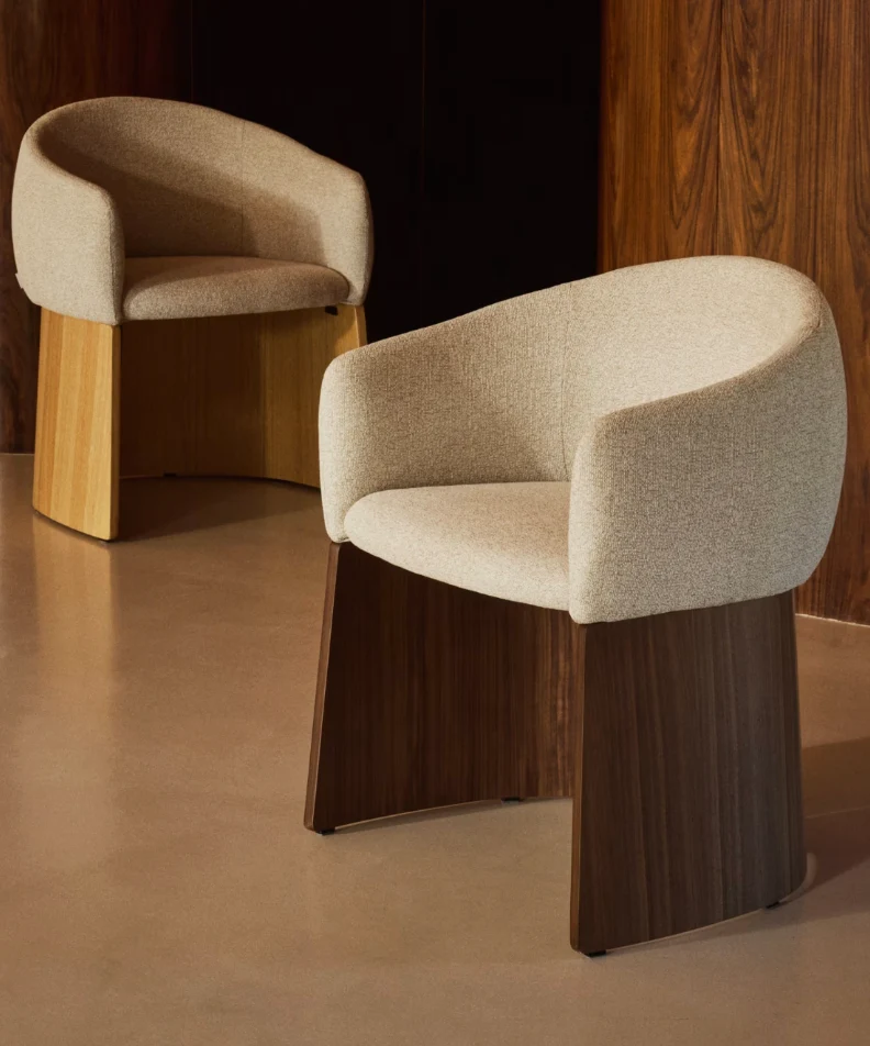 Bosca Chair Beige Chenille & Walnut
