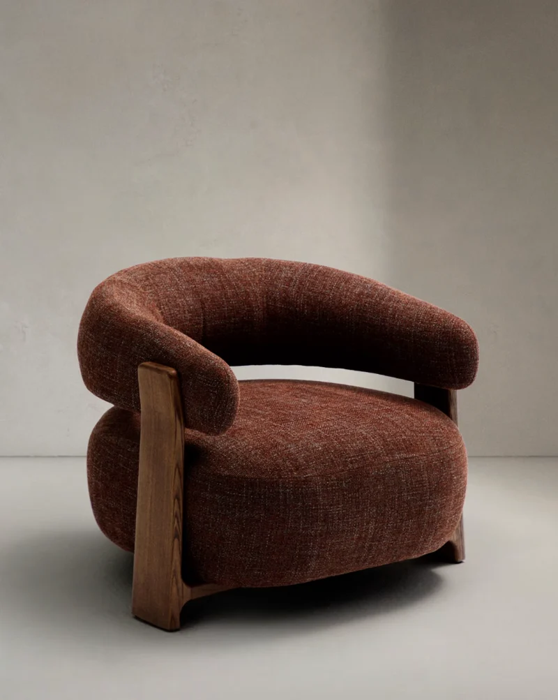 Granite Armchair Brown Chenille & Walnut