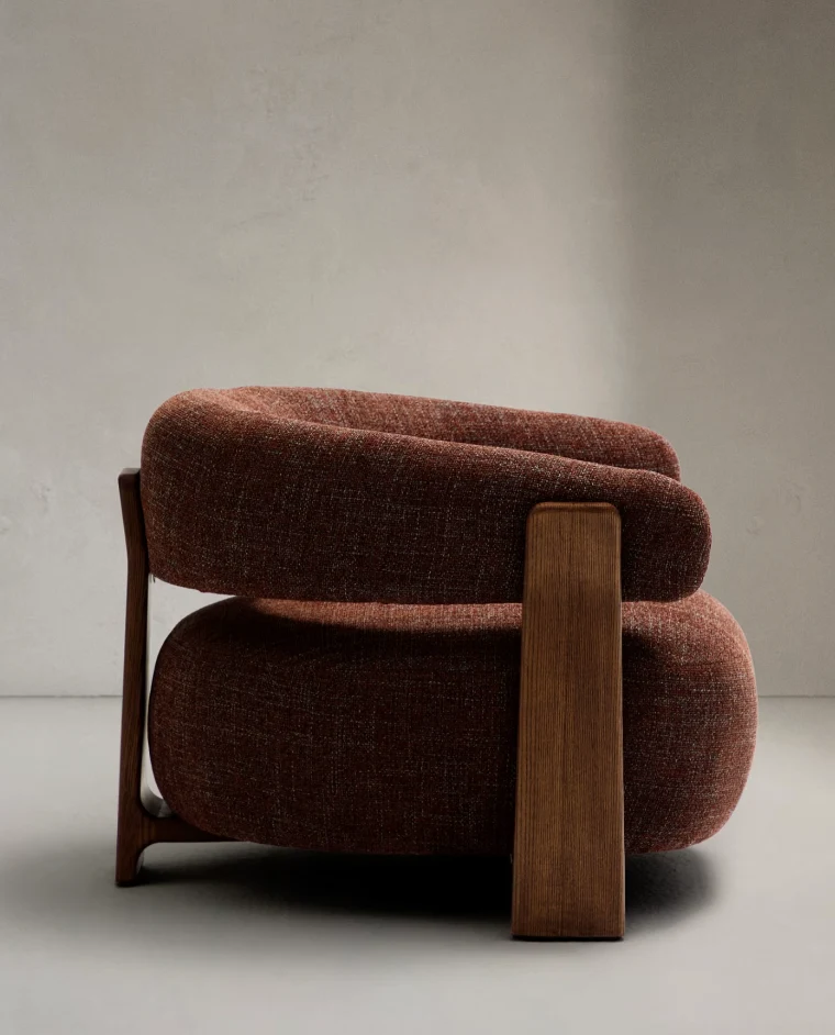 Granite Armchair Brown Chenille & Walnut