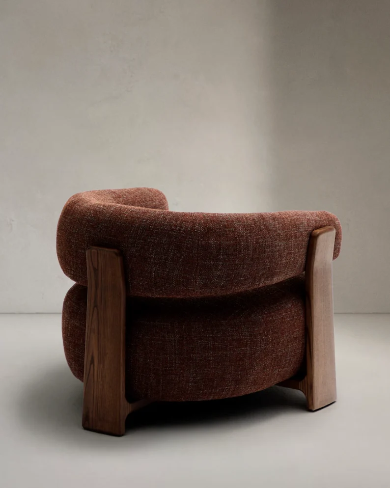 Granite Armchair Brown Chenille & Walnut