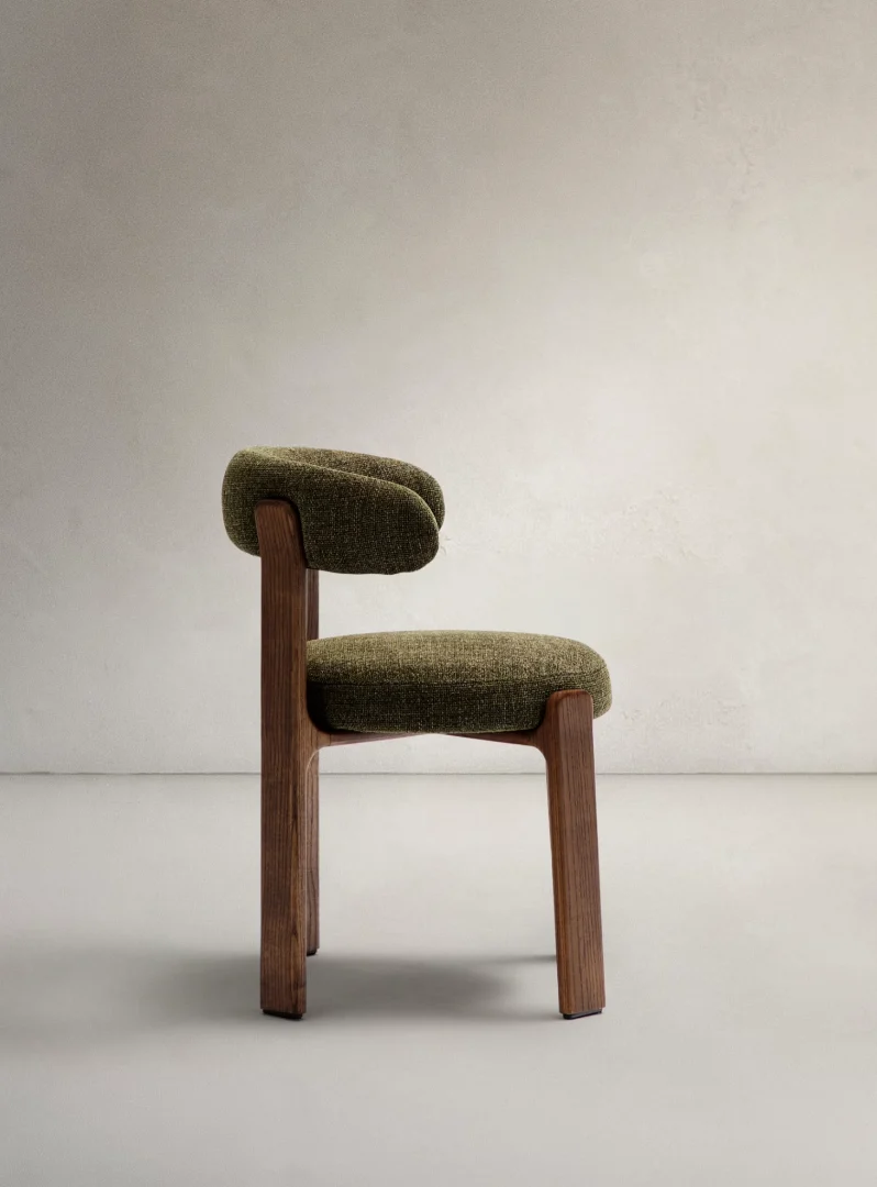 Granite Dining Chair Green Chenille & Walnut