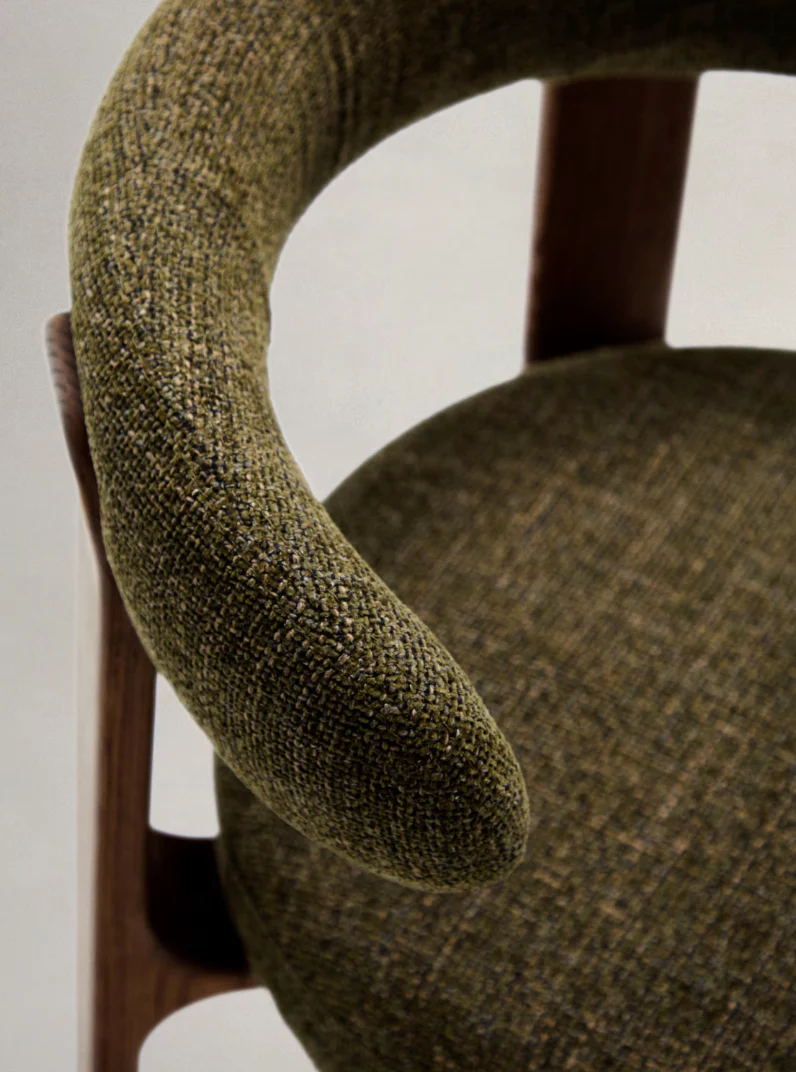 Granite Dining Chair Green Chenille & Walnut