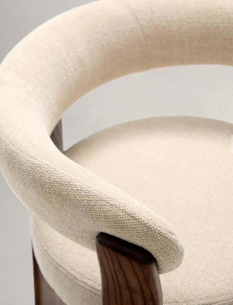 Granite Dining Chair Beige Chenille & Walnut