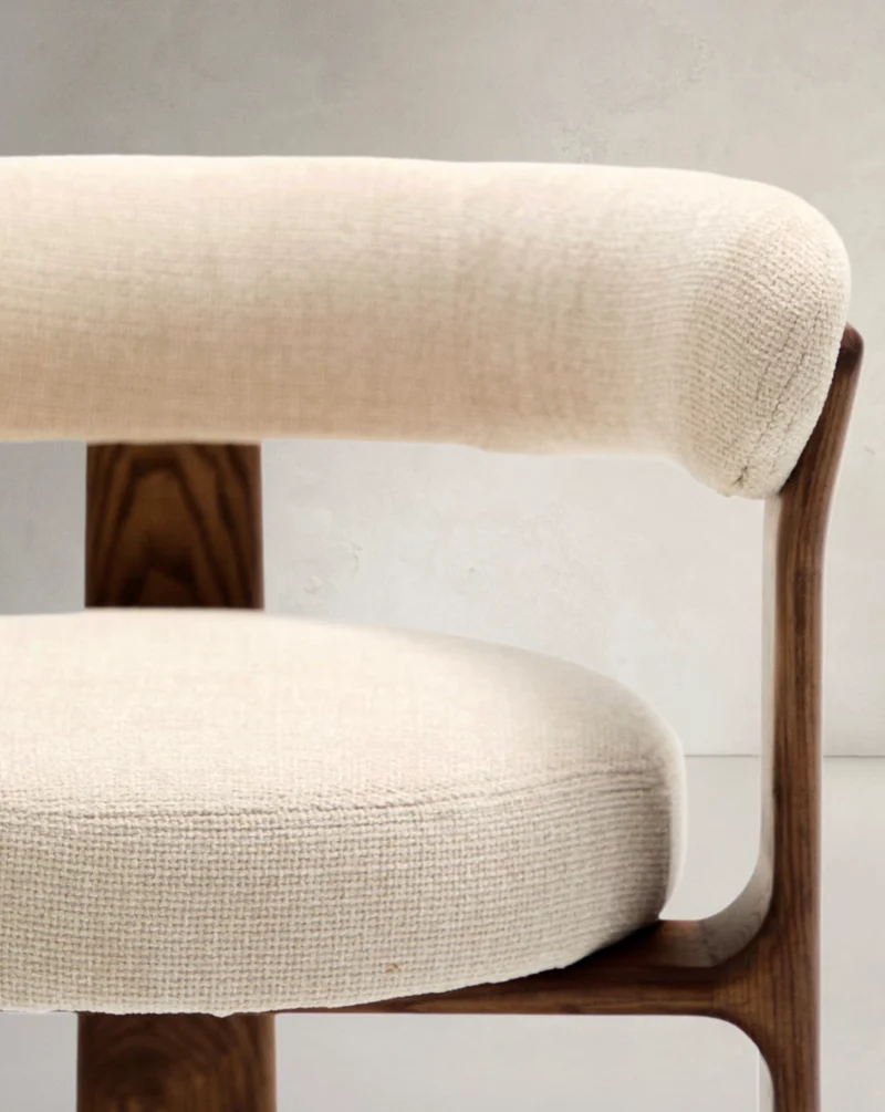 Granite Dining Chair Beige Chenille & Walnut