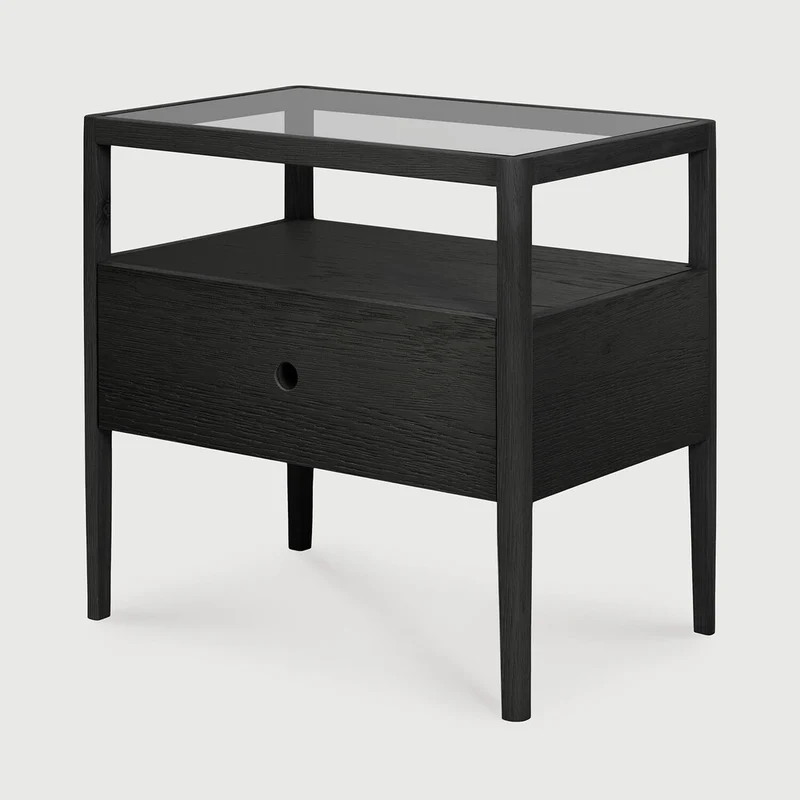 Oak Spindle Bedside Table - Black