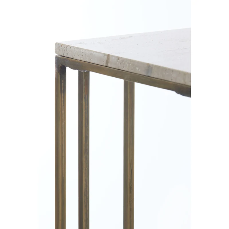 Travertine & Bronze Side Table