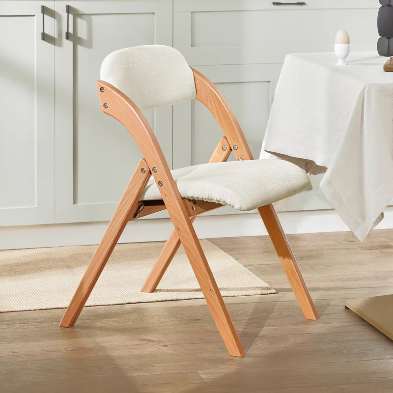 SoBuy FST92-Wx2 Lot de 2 Chaises Pliantes en Bois Massif avec Housse Lavable – Crème