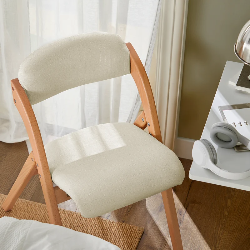 SoBuy FST92-Wx2 Lot de 2 Chaises Pliantes en Bois Massif avec Housse Lavable – Crème