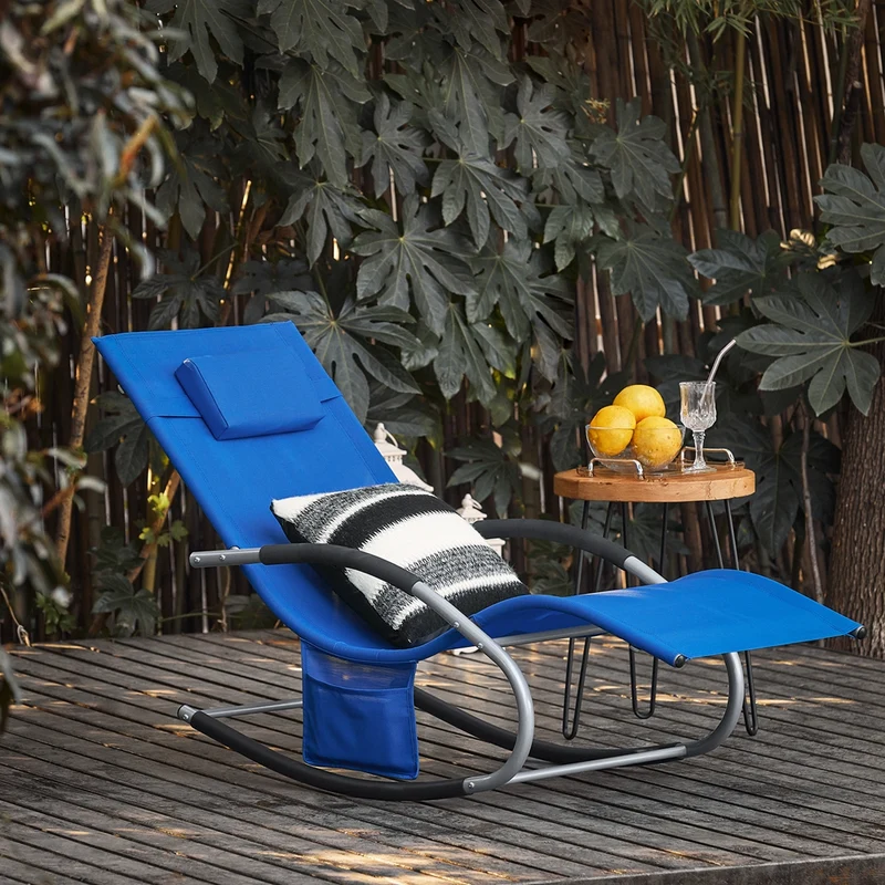 SoBuy OGS28-KBx2 Lot de 2 Chaise Longue Transat de Jardin Bascule avec Appui-tête Réglable et Pochette latérale
