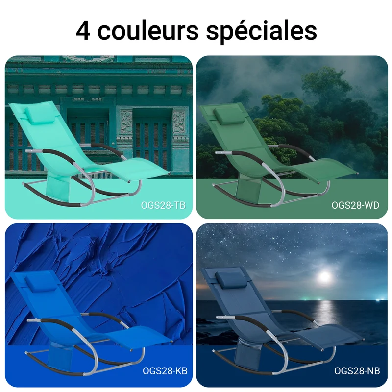 SoBuy OGS28-KBx2 Lot de 2 Chaise Longue Transat de Jardin Bascule avec Appui-tête Réglable et Pochette latérale