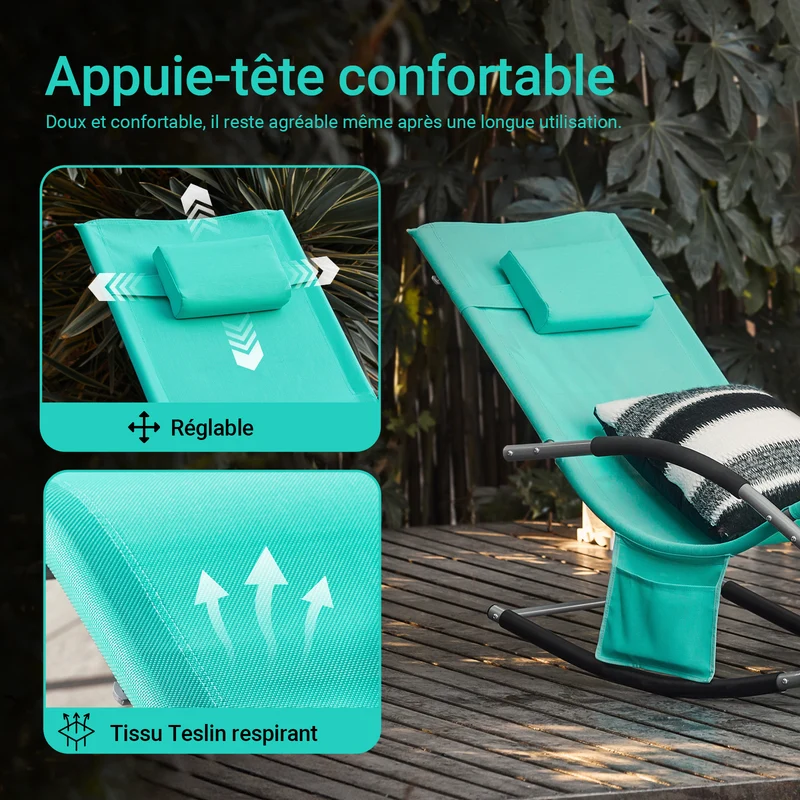 SoBuy OGS28-TBx2 Lot de 2 Chaise Longue Transat de Jardin Bascule avec Appui-tête Réglable et Pochette latérale