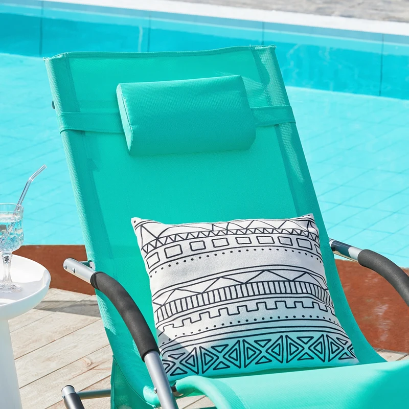 SoBuy OGS28-TBx2 Lot de 2 Chaise Longue Transat de Jardin Bascule avec Appui-tête Réglable et Pochette latérale
