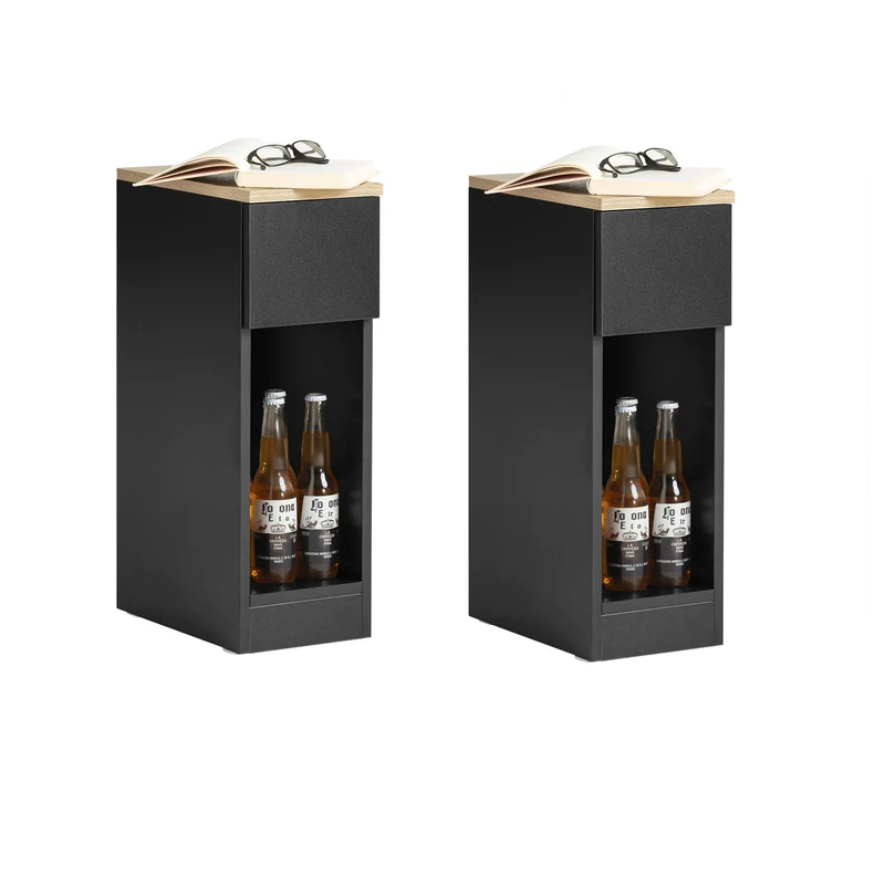 SoBuy FBT111-SCHx2 Lot de 2 Tables de Chevet Fines avec Tiroir et Étagère – L20 × P35 × H60 cm, Noir