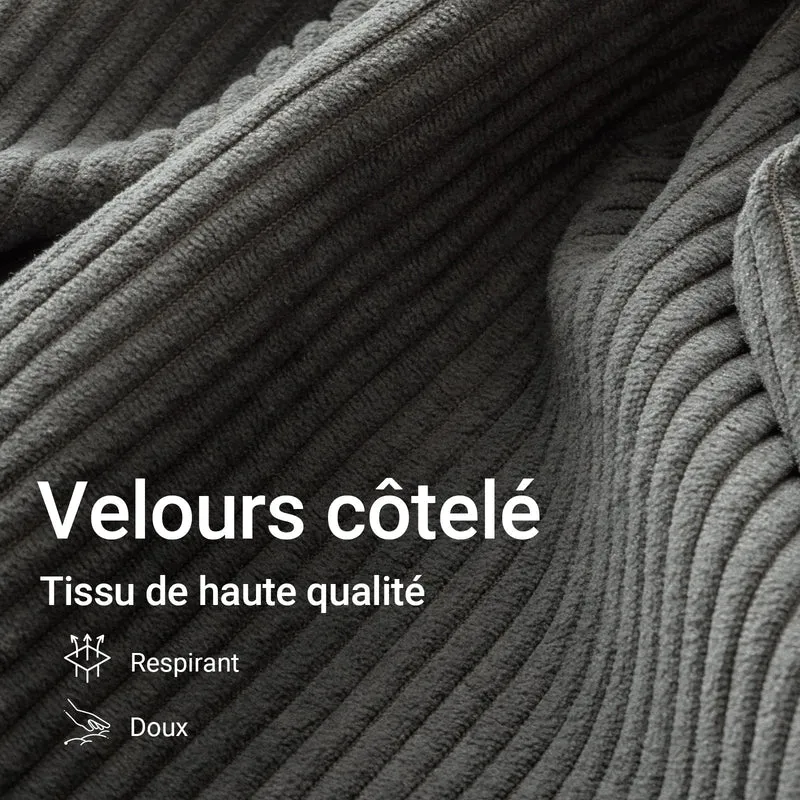 SoBuy FST100-DG Fauteuil de Salon en Velours Côtelé avec Repose-Pieds – Dossier Inclinable, Relax – 110×125×65 cm, Gris Foncé