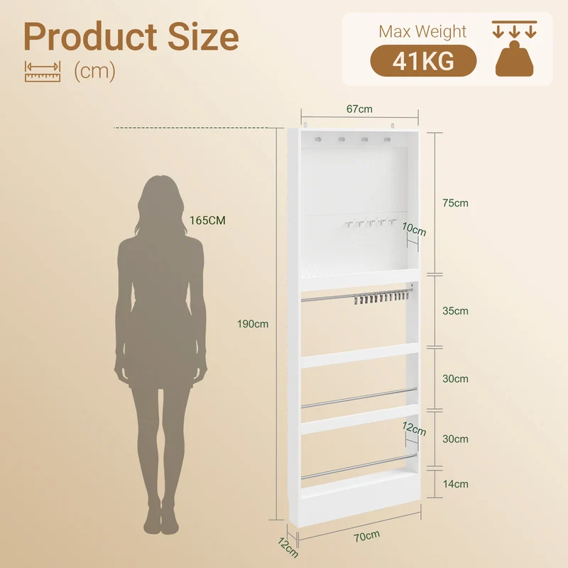 SoBuy FHK39-W Porte-Manteaux Mural Ultra-Fin avec Étagère à Chaussures – Vestiaire Design 12 cm – 70×12×190 cm, Blanc