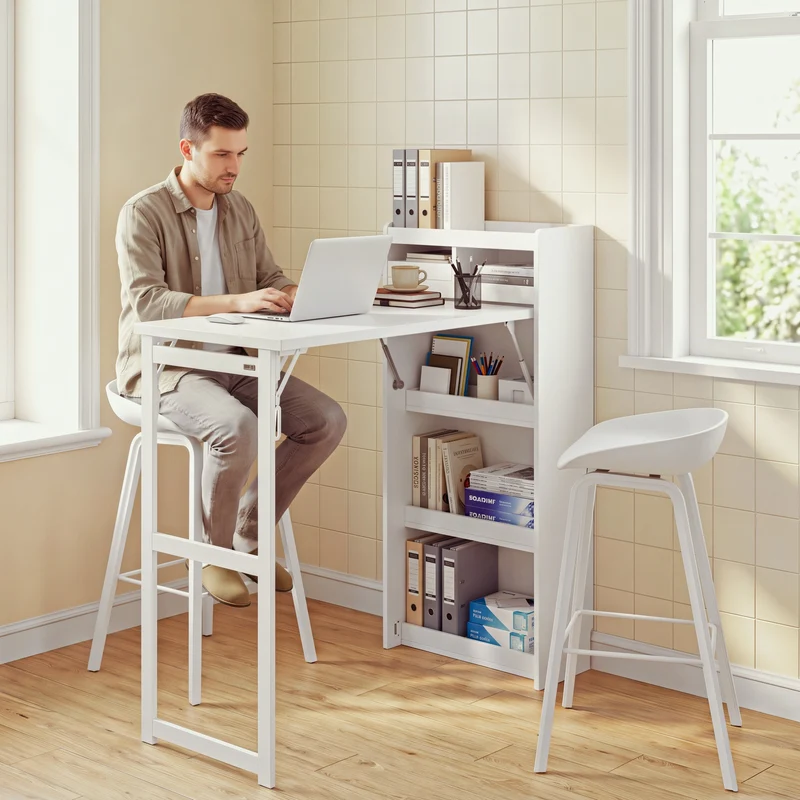 SoBuy FWT115-W Îlot Central de Cuisine à Table Pliante Extensible – Plan de Travail, Rangement – 65,3×199,5×120 cm, Blanc