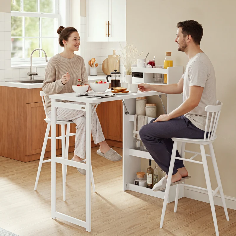 SoBuy FWT115-W Îlot Central de Cuisine à Table Pliante Extensible – Plan de Travail, Rangement – 65,3×199,5×120 cm, Blanc