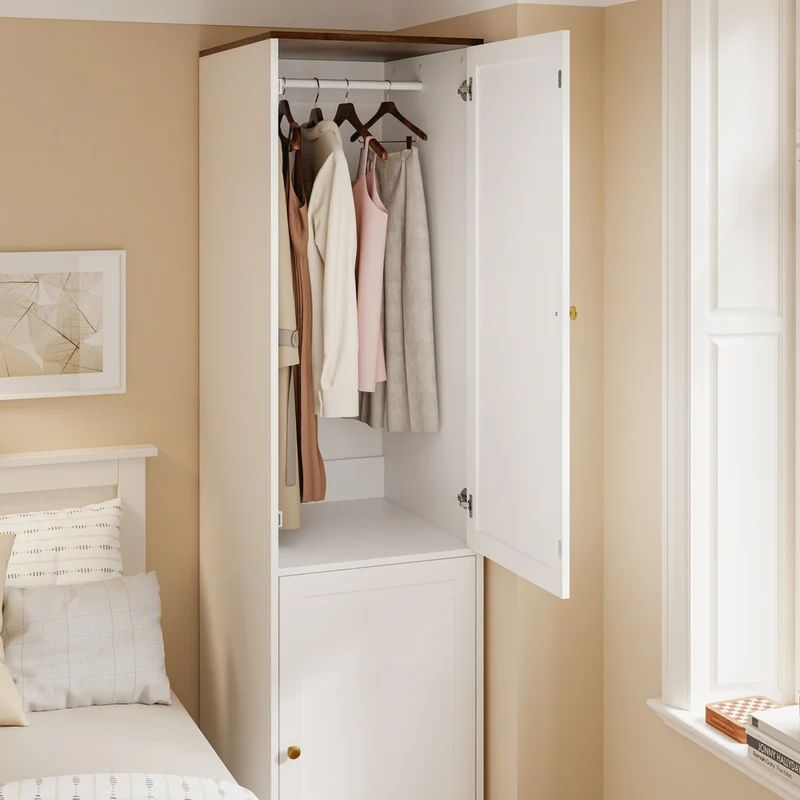 SoBuy KSB03-W Armoire Penderie 2 Portes pour Chambre – Penderie et 3 Étagères, Anti-Basculement – 45×55×187 cm, Blanc