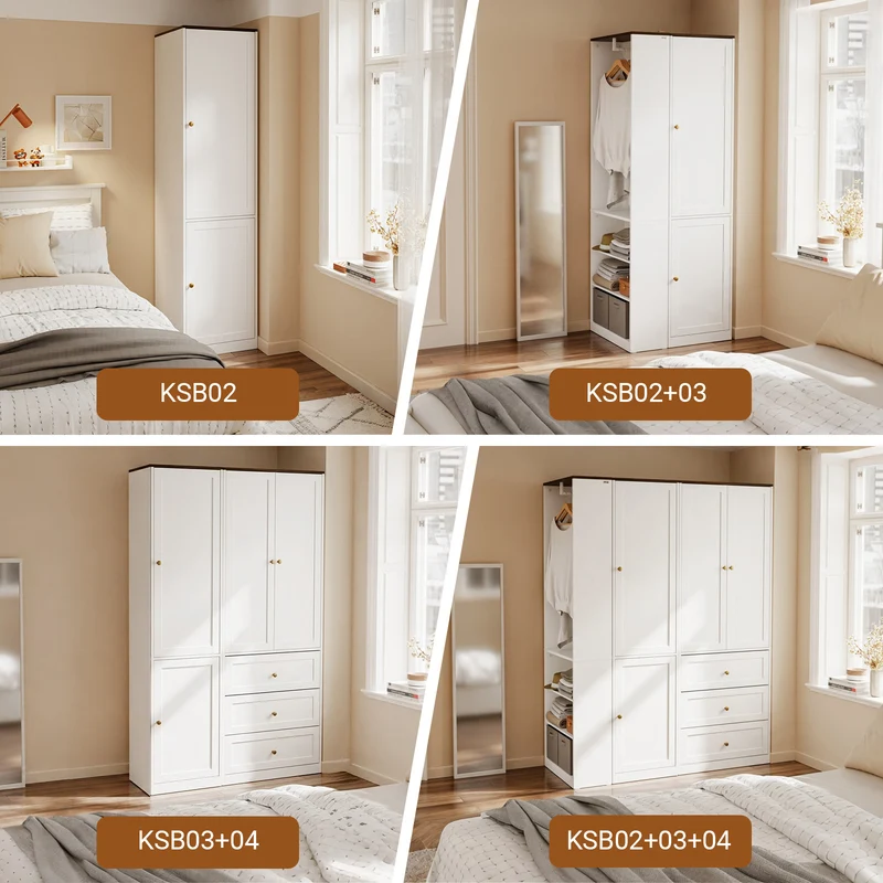 SoBuy KSB03-W Armoire Penderie 2 Portes pour Chambre – Penderie et 3 Étagères, Anti-Basculement – 45×55×187 cm, Blanc