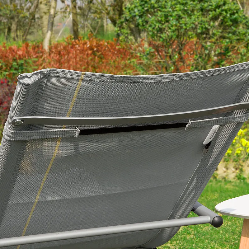 SoBuy OGS28-HGx2 Lot de 2 Chaises Longues à Bascule – Appui-Tête Réglable, Pochette Latérale, Textilène, Charge 150 kg, Gris