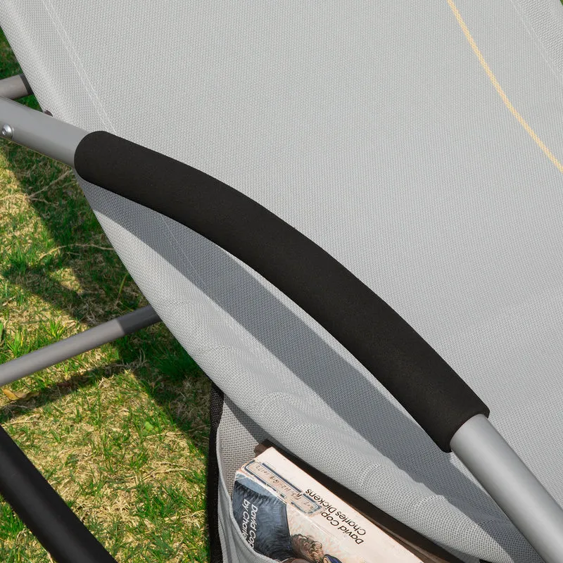 SoBuy OGS28-HGx2 Lot de 2 Chaises Longues à Bascule – Appui-Tête Réglable, Pochette Latérale, Textilène, Charge 150 kg, Gris
