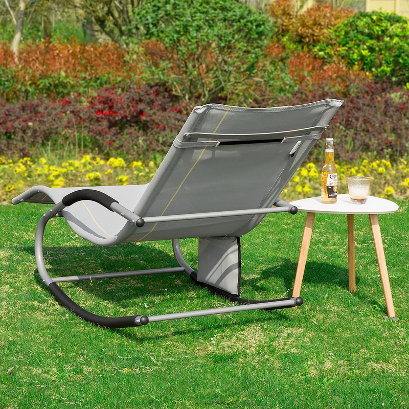 SoBuy OGS28-HGx2 Lot de 2 Chaises Longues à Bascule – Appui-Tête Réglable, Pochette Latérale, Textilène, Charge 150 kg, Gris