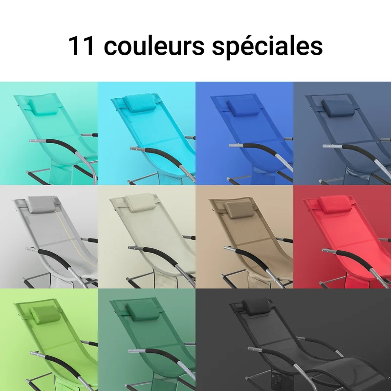SoBuy OGS28-HGx2 Lot de 2 Chaises Longues à Bascule – Appui-Tête Réglable, Pochette Latérale, Textilène, Charge 150 kg, Gris