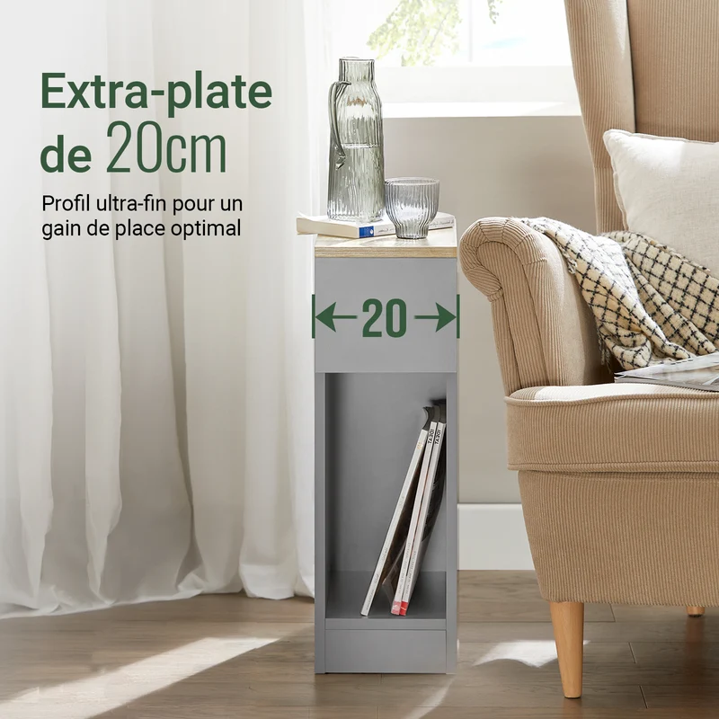 SoBuy FBT111-HGx2 Lot de 2 Tables de Chevet avec Tiroir, Gain de Place, pour Salon et Chambre, Rangement Optimisé, Design Fonctionnel – L20×P35×H60 cm, Gris